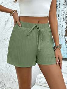 SHEIN Frenchy Dây thắt lưng Đồ đan Ribbed Quần short - màu xanh lá - Xem 3