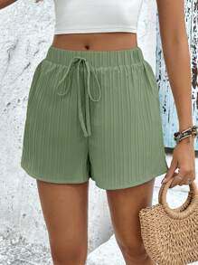 SHEIN Frenchy Dây thắt lưng Đồ đan Ribbed Quần short - màu xanh lá - Xem 4