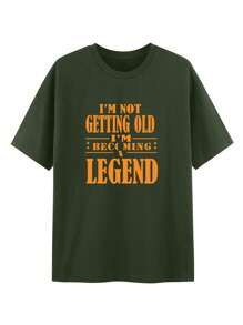 Nam Đồ họa Khẩu hiệu Áo thun - xanh quân đội - Xem 3