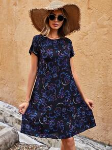 EURMUSE In hoa Lỗ khóa trở lại Đầm - màu đen - Xem 3