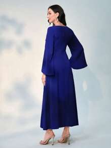 Modelyn Rhinestone Detail Notched Neckline Dress - Royal Blue - View 2