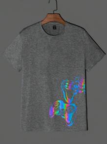 Manfinity RebelGame Nam Phản chiếu In Gamepad Áo thun - Màu Xám nhạt - Xem 1