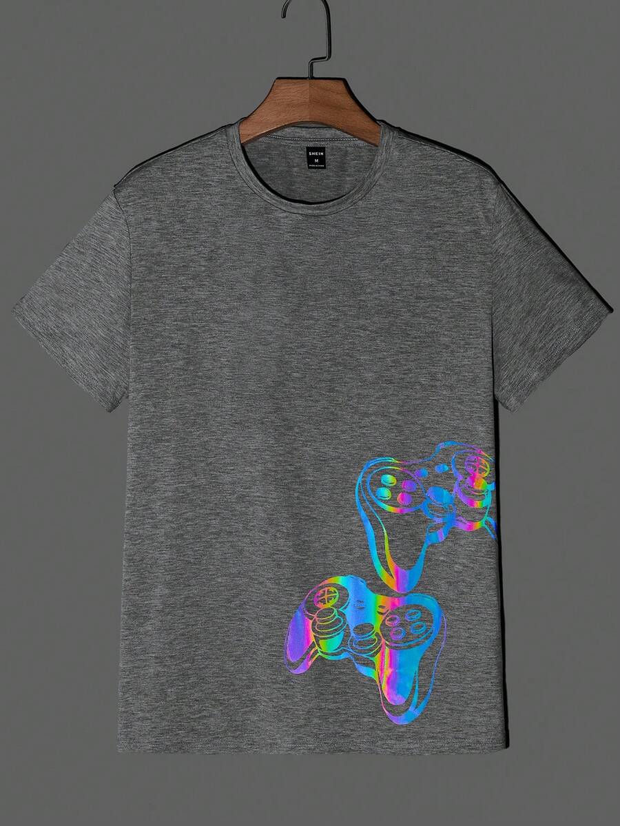 Manfinity RebelGame Nam Phản chiếu In Gamepad Áo thun - Màu Xám nhạt - Xem 1