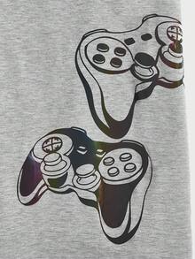 Manfinity RebelGame Nam Phản chiếu In Gamepad Áo thun - Màu Xám nhạt - Xem 4