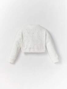 SHEIN Baby Girl Knitted Thin Long Sleeve Cardigan With Decorative Trim,In Fall/Winter - White - View 2