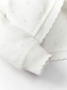 SHEIN Baby Girl Knitted Thin Long Sleeve Cardigan With Decorative Trim,In Fall/Winter - White - View 3