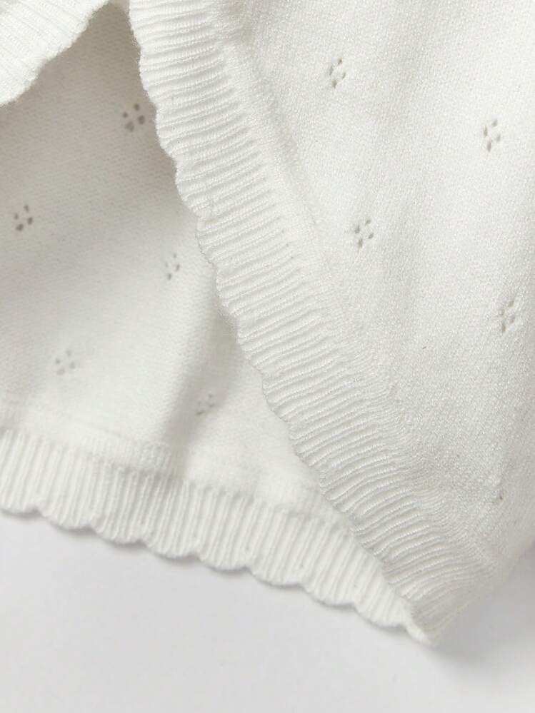 SHEIN Baby Girl Knitted Thin Long Sleeve Cardigan With Decorative Trim,In Fall/Winter - White - View 4