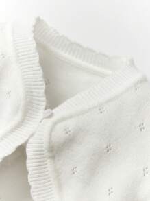 SHEIN Baby Girl Knitted Thin Long Sleeve Cardigan With Decorative Trim,In Fall/Winter - White - View 5