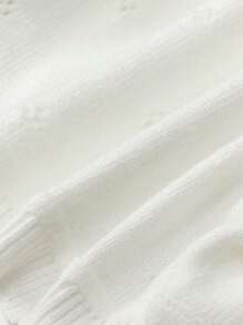 SHEIN Baby Girl Knitted Thin Long Sleeve Cardigan With Decorative Trim,In Fall/Winter - White - View 6