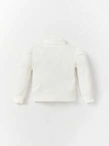 Cozy Pixies Baby Girl Solid Color Turtleneck Top With Puff Sleeves - White - View 2