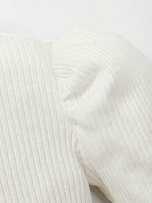 Cozy Pixies Baby Girl Solid Color Turtleneck Top With Puff Sleeves - White - View 3