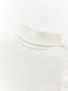 Cozy Pixies Baby Girl Solid Color Turtleneck Top With Puff Sleeves - White - View 4