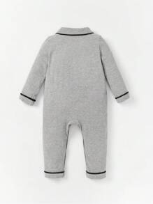 Cozy Pixies Đứa bé trai Tương phản ràng buộc Nơ mặt trước Cổ Polo Áo liền quần - Màu Xám nhạt - Xem 2