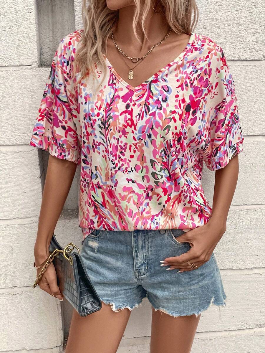 SHEIN LUNE In Toàn bộ tay cánh Áo thun - Màu be - Xem 1