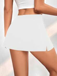 SHEIN PETITE Minifalda de verano de color liso - Blanco - Ver 2