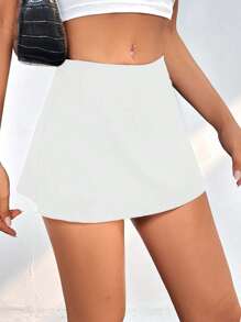 SHEIN PETITE Minifalda de verano de color liso - Blanco - Ver 4