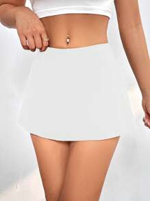SHEIN PETITE Minifalda de verano de color liso - Blanco - Ver 5