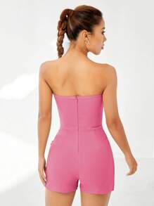 SHEIN EZwear 素色褶邊抹胸連體短褲 - 粉色 - 查看 2