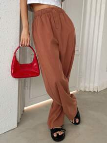 DAZY Chất rắn Túi nghiêng Quần ống rộng - Gỗ đỏ - Xem 8