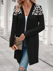 EMERY ROSE Áo khoác hở phía trước họa tiết da báo cho mùa thu/đông - màu đen - Xem 3