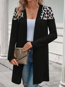 EMERY ROSE Áo khoác hở phía trước họa tiết da báo cho mùa thu/đông - màu đen - Xem 5