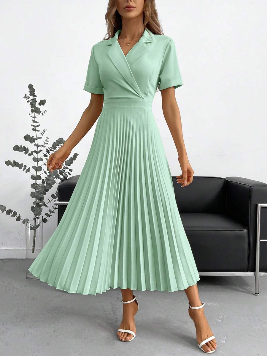 SHEIN BIZwear Chất rắn Viền xếp Đầm Trang phục làm việc - Màu xanh Bạc hà - Xem 1