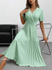 SHEIN BIZwear Chất rắn Viền xếp Đầm Trang phục làm việc - Màu xanh Bạc hà - Xem 5