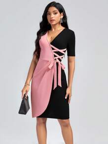 SHEIN Clasi Hai âm Mặt trước chéo Đầm - Nhiều màu - Xem 4