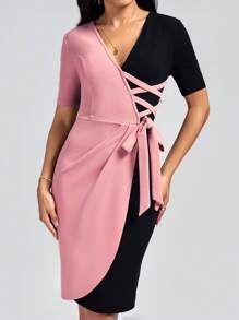 SHEIN Clasi Hai âm Mặt trước chéo Đầm - Nhiều màu - Xem 5