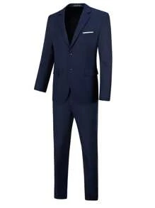 WindsorQuad Furuyal 男士三件套西装，优雅纯色单排扣修身西装外套、马甲、西裤和领带，适合商务、婚礼、正式场合，藏蓝色，尺码 XS-3XL - 藏蓝色 - 查看 7