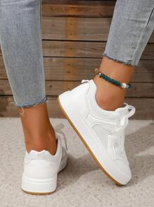 女士白色簡約風繫帶休閒運動鞋 - 白色 - 查看 2