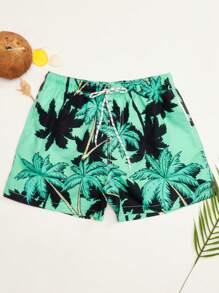 Surfspeed 男士熱帶圖案腰部抽繩泳褲 - 綠色 - 查看 1