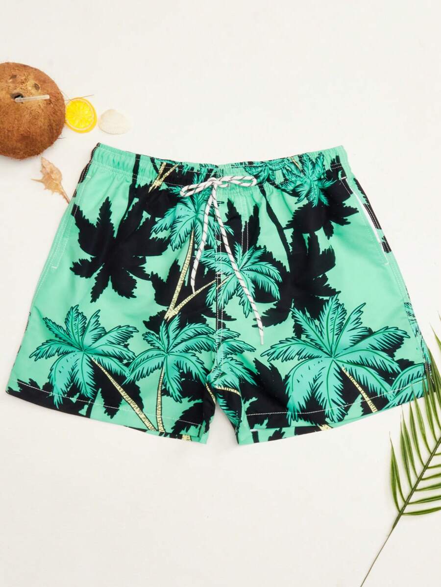 Surfspeed 男士熱帶圖案腰部抽繩泳褲 - 綠色 - 查看 1