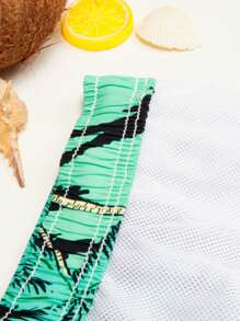 Surfspeed 男士熱帶圖案腰部抽繩泳褲 - 綠色 - 查看 4