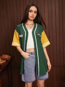 Manfinity VCAY 1 Pièce Chemise À Blocs De Couleur Graphique Lâche Et Lettre