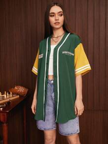 Manfinity VCAY 1 Pièce Chemise À Blocs De Couleur Graphique Lâche Et Lettre