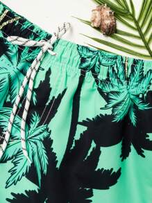 Surfspeed 男士熱帶圖案腰部抽繩泳褲 - 綠色 - 查看 6