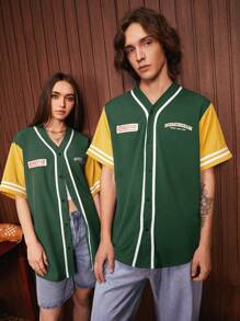 Manfinity VCAY 1 Pièce Chemise À Blocs De Couleur Graphique Lâche Et Lettre