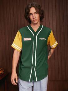 Manfinity VCAY 1 Pièce Chemise À Blocs De Couleur Graphique Lâche Et Lettre