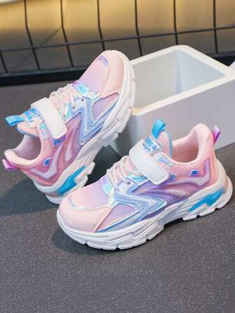 學生透氣網眼兒童運動鞋，小女孩和大女孩厚底運動鞋，老爹鞋