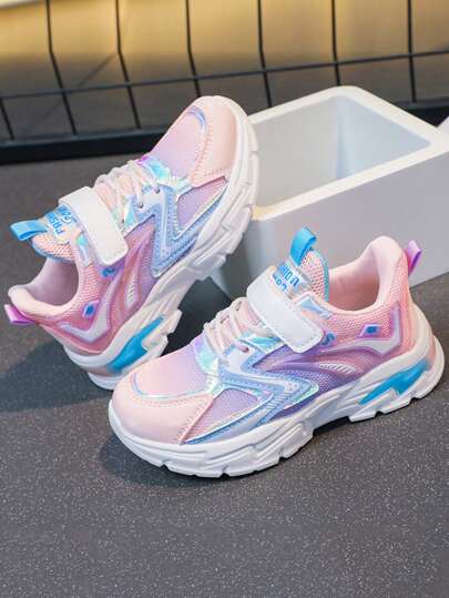 學生透氣網眼兒童運動鞋，小女孩和大女孩厚底運動鞋，老爹鞋