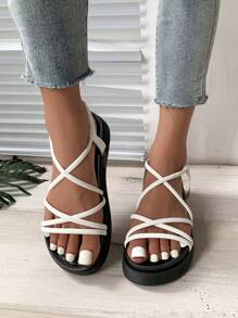 白色時尚細帶女士們防水台涼鞋 - 白色 - 查看 2