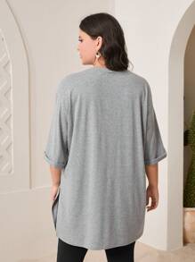 Mulvari Hơn Đồ họa Chữ cái Viền chia cắt Áo thun - Màu Xám nhạt - Xem 2