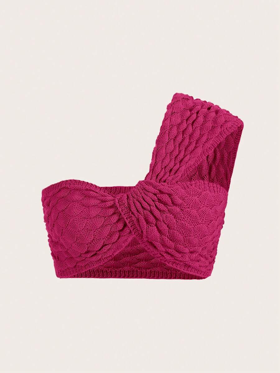 SHEIN WYWH One Shoulder Twist Front Crop Top - Hot Pink - View 1