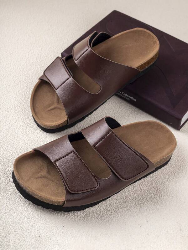 Brown Hollow Non-Slip Simple All-Match Hook And Loop Slippers