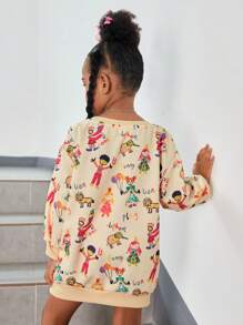 SHEIN Young Girl Cartoon Graphic Drop Shoulder Sweatshirt Dress - Multicolor - View 3