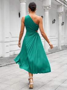 SHEIN BIZwear 單肩鏤空百褶下擺洋裝