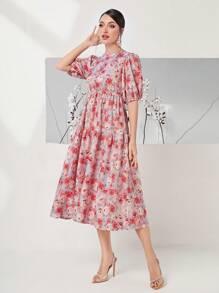 Mulvari Vải in hoa Ống tay áo Đầm - Nhiều màu - Xem 1