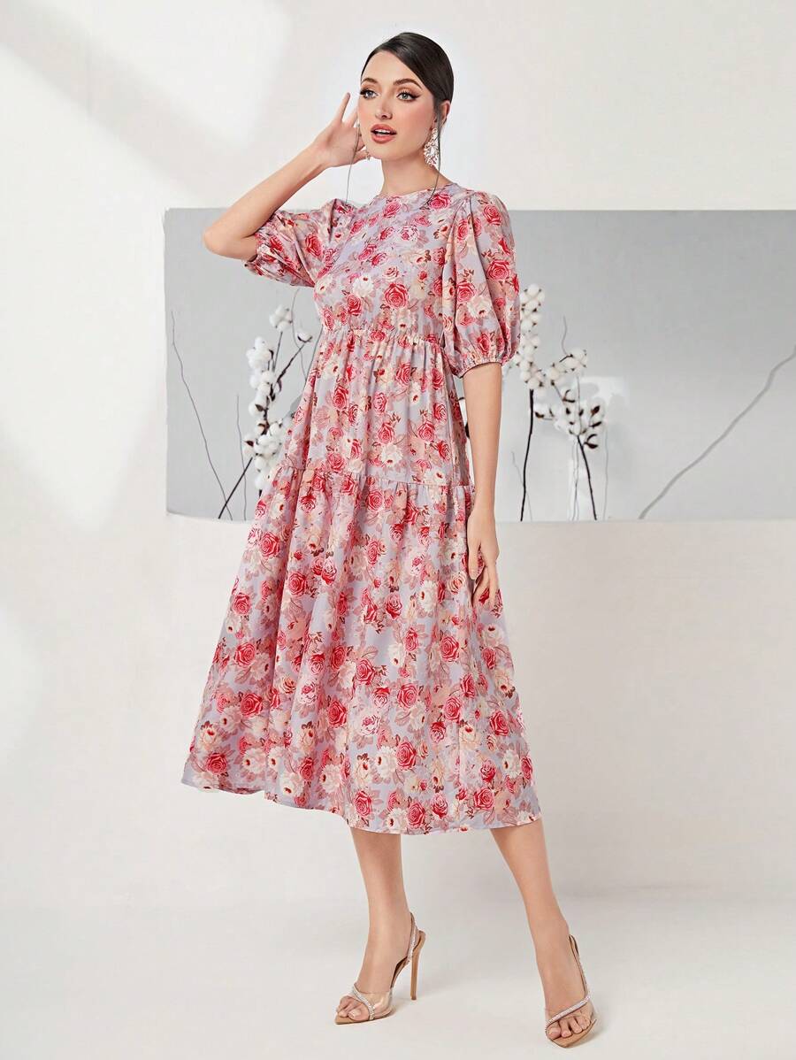 Mulvari Vải in hoa Ống tay áo Đầm - Nhiều màu - Xem 1