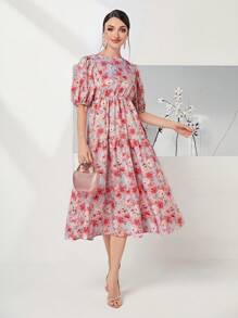 Mulvari Vải in hoa Ống tay áo Đầm - Nhiều màu - Xem 6